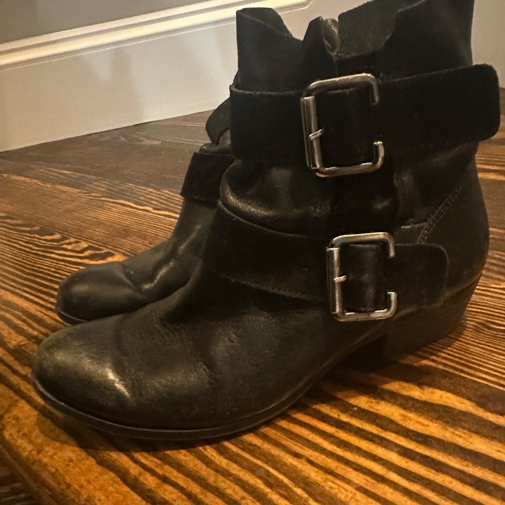 Women's Black Ankle Boots with Buckle Detail